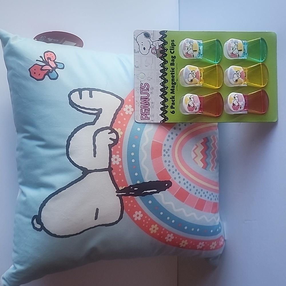 PEANUTS throw pillow and chip clips
